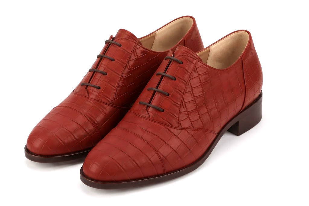 Women's red classic oxfords and derby shoes with round toe and chunky rubber lug sole - Front view